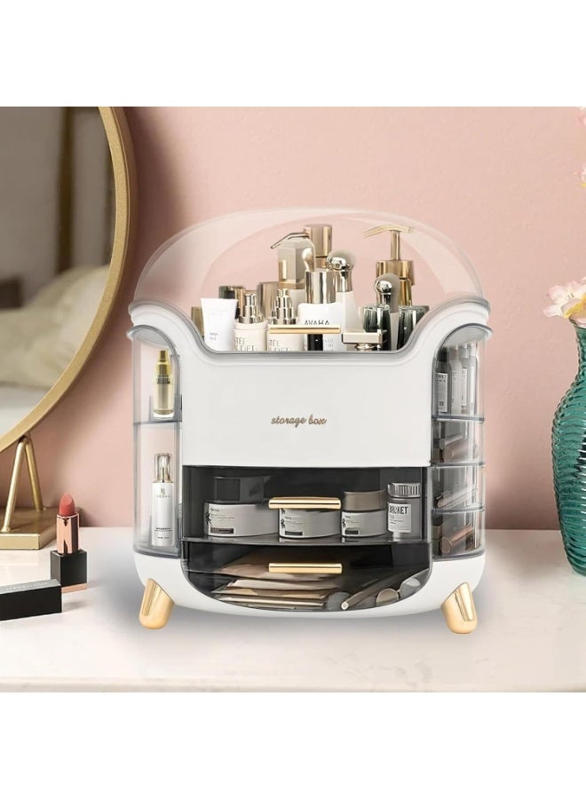 Large Luxury Cosmetic Storage Organizer – Multi-Drawer Transparent Makeup Organizer Box with Lid, Lipstick Holder, Skincare and Perfume Storage – Elegant White Capsule Design with Golden Handles and Legs for Professional Makeup Stations - Image 4